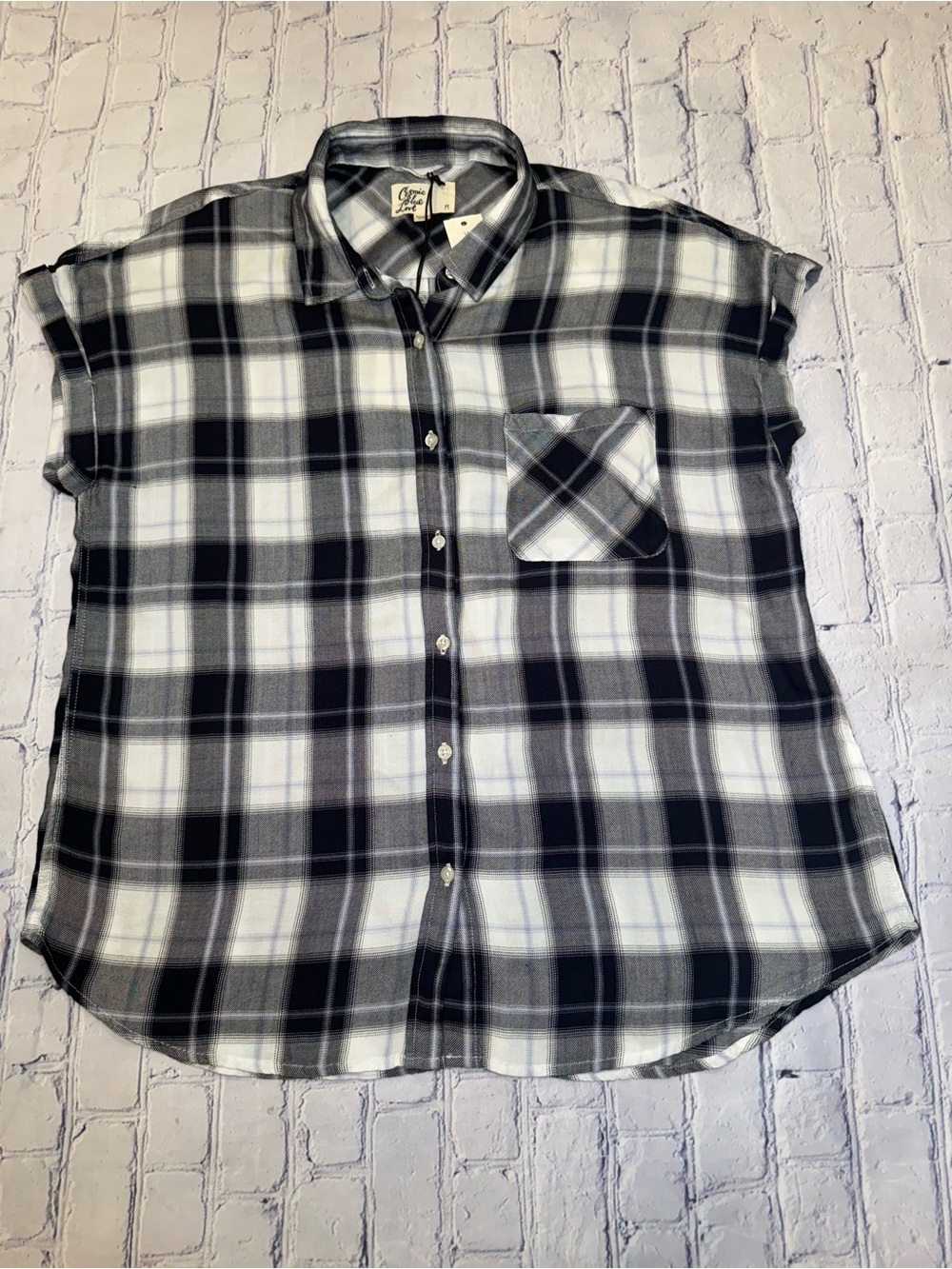 Cosmic Blue Love short-sleeve button-up top